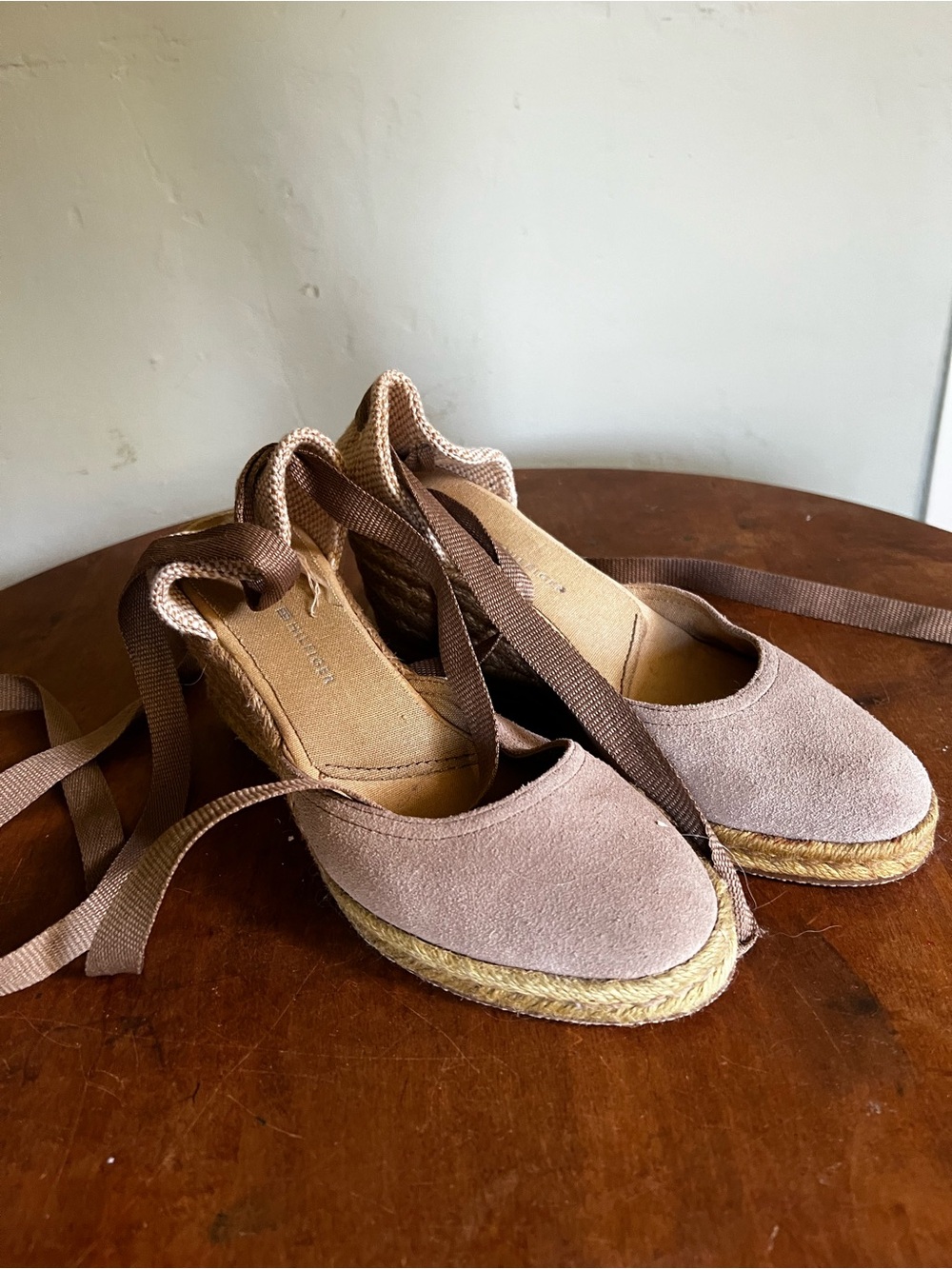 Tommy Hilfiger Taupe Espadrille Wedge Tie-Up Shoes